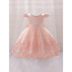 Girls Pearl Embroidered Mesh Formal Bow Dress 4